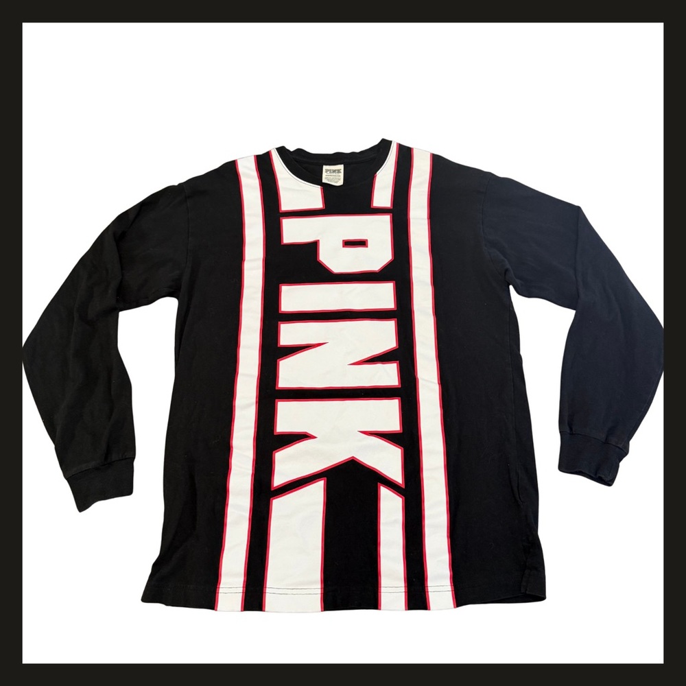 Victoria’s Secret PINK Long Sleeve Sleep Shirt Nightgown XS Black White Red EUC